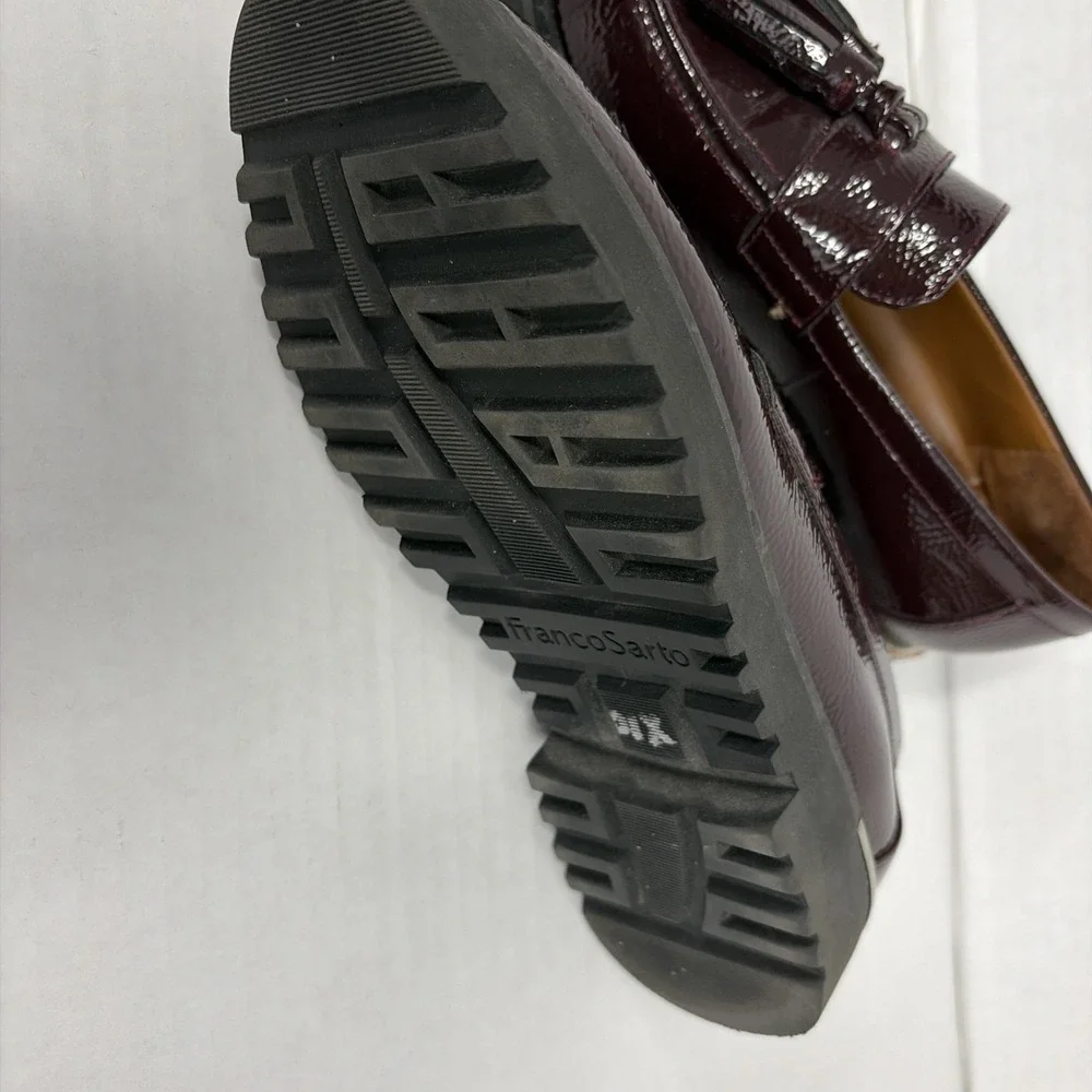 Franco Sarto Carolynn Loafer Womens 6 Burgundy Patent Leather Tassels Low Heel